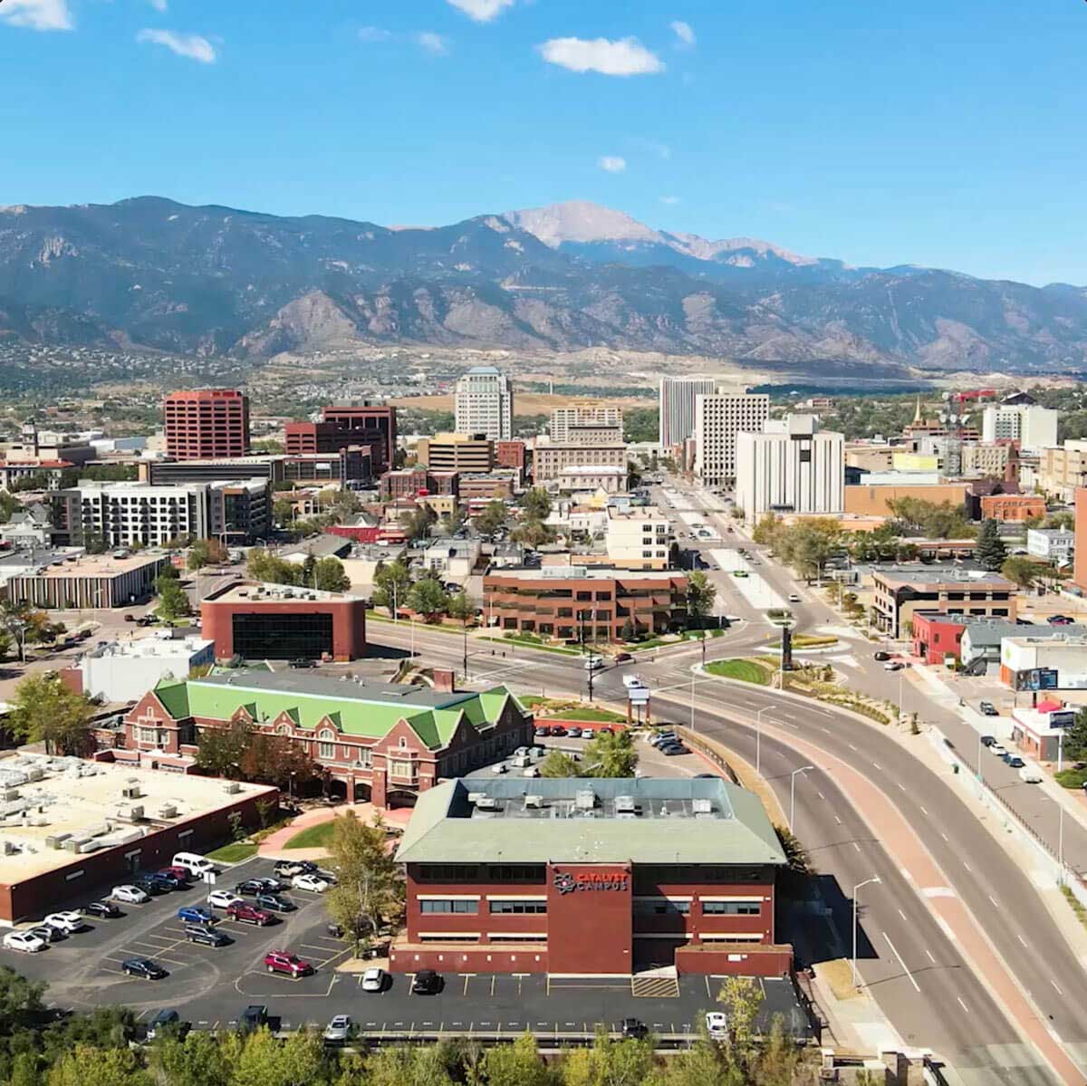 Aerial view of Downtown Colorado Springs